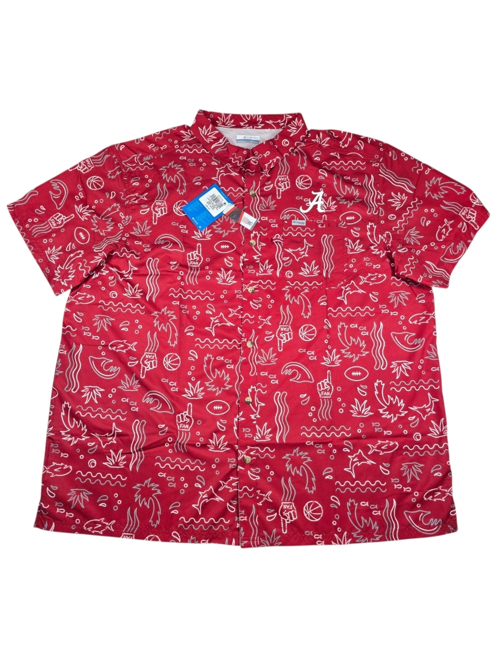 NWT Columbia Alabama Crimson Tide NCAA PFG Super Slack Tide Fishing Shirt Sz XXL